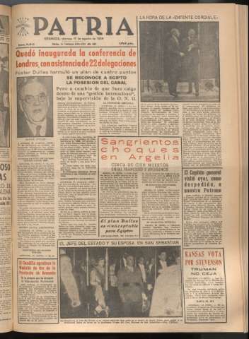 'Patria : diario de Falange Española Tradicionalista y de las J.O.N.S.' - Año XXI Número 6518 - 1956 agosto 17