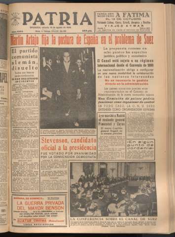 'Patria : diario de Falange Española Tradicionalista y de las J.O.N.S.' - Año XXI Número 6519 - 1956 agosto 18