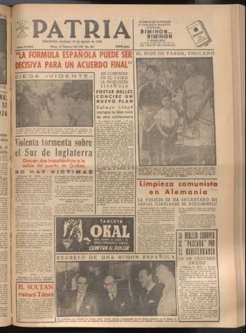 'Patria : diario de Falange Española Tradicionalista y de las J.O.N.S.' - Año XXI Número 6520 - 1956 agosto 19