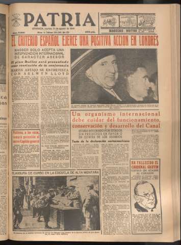'Patria : diario de Falange Española Tradicionalista y de las J.O.N.S.' - Año XXI Número 6520 - 1956 agosto 21
