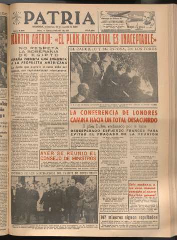 'Patria : diario de Falange Española Tradicionalista y de las J.O.N.S.' - Año XXI Número 6521 - 1956 agosto 22
