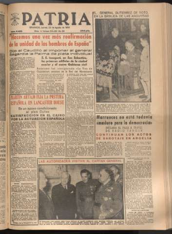 'Patria : diario de Falange Española Tradicionalista y de las J.O.N.S.' - Año XXI Número 6522 - 1956 agosto 23