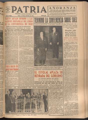 'Patria : diario de Falange Española Tradicionalista y de las J.O.N.S.' - Año XXI Número 6523 - 1956 agosto 24