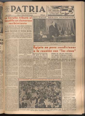 'Patria : diario de Falange Española Tradicionalista y de las J.O.N.S.' - Año XXI Número 6527 - 1956 agosto 29