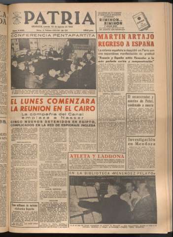 'Patria : diario de Falange Española Tradicionalista y de las J.O.N.S.' - Año XXI Número 6528 - 1956 agosto 30