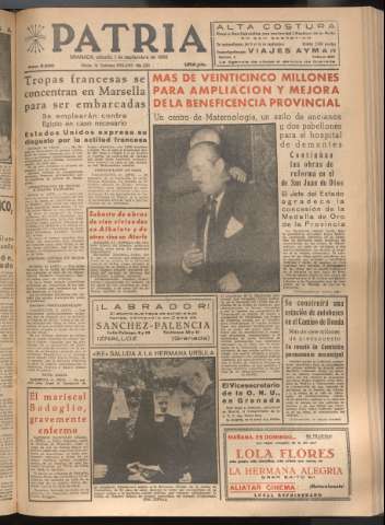 'Patria : diario de Falange Española Tradicionalista y de las J.O.N.S.' - Año XXI Número 6530 - 1956 septiembre 1