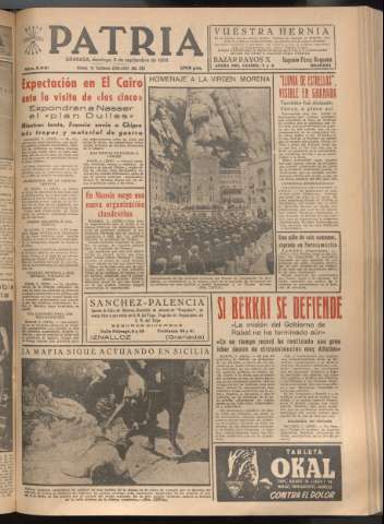 'Patria : diario de Falange Española Tradicionalista y de las J.O.N.S.' - Año XXI Número 6531 - 1956 septiembre 2
