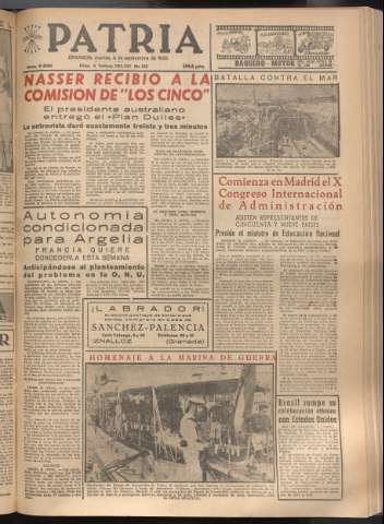 'Patria : diario de Falange Española Tradicionalista y de las J.O.N.S.' - Año XXI Número 6532 - 1956 septiembre 4