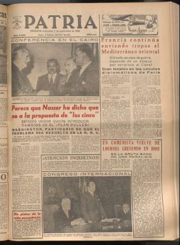 'Patria : diario de Falange Española Tradicionalista y de las J.O.N.S.' - Año XXI Número 6533 - 1956 septiembre 5