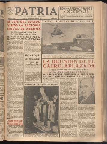 'Patria : diario de Falange Española Tradicionalista y de las J.O.N.S.' - Año XXI Número 6534 - 1956 septiembre 6