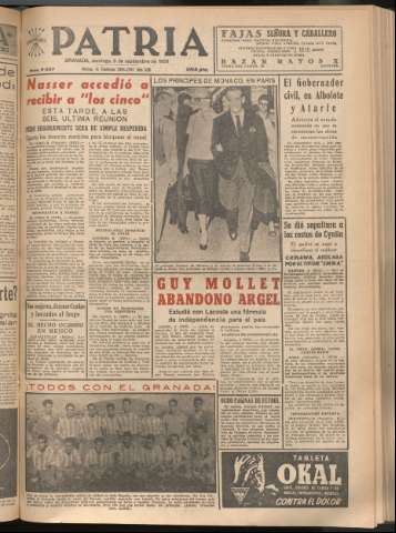 'Patria : diario de Falange Española Tradicionalista y de las J.O.N.S.' - Año XXI Número 6537 - 1956 septiembre 9