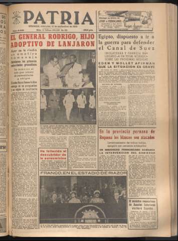 'Patria : diario de Falange Española Tradicionalista y de las J.O.N.S.' - Año XXI Número 6538 - 1956 septiembre 12