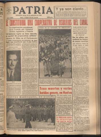 'Patria : diario de Falange Española Tradicionalista y de las J.O.N.S.' - Año XXI Número 6538 - 1956 septiembre 13