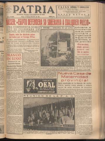 'Patria : diario de Falange Española Tradicionalista y de las J.O.N.S.' - Año XXI Número 6538 - 1956 septiembre 16