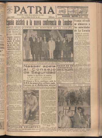 'Patria : diario de Falange Española Tradicionalista y de las J.O.N.S.' - Año XXI Número 6538 - 1956 septiembre 18