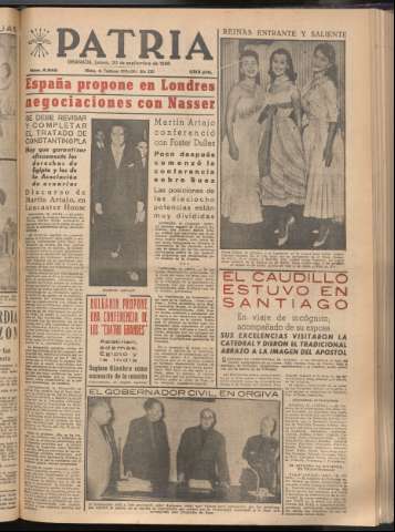 'Patria : diario de Falange Española Tradicionalista y de las J.O.N.S.' - Año XXI Número 6540 - 1956 septiembre 20