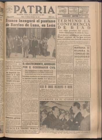 'Patria : diario de Falange Española Tradicionalista y de las J.O.N.S.' - Año XXI Número 6544 - 1956 septiembre 25