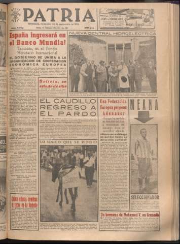'Patria : diario de Falange Española Tradicionalista y de las J.O.N.S.' - Año XXI Número 6545 - 1956 septiembre 26