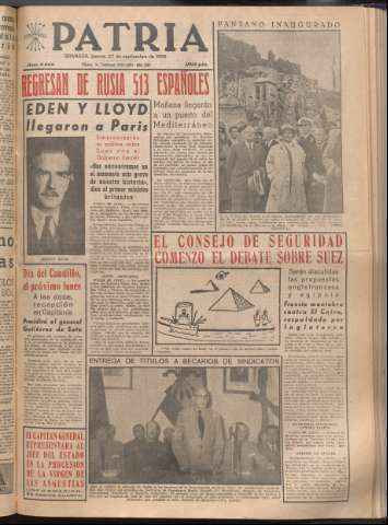 'Patria : diario de Falange Española Tradicionalista y de las J.O.N.S.' - Año XXI Número 6546 - 1956 septiembre 27