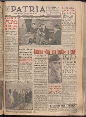 'Patria : diario de Falange Española Tradicionalista y de las J.O.N.S.' - Año XXI Número 6547 - 1956 septiembre 28