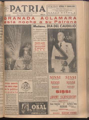 'Patria : diario de Falange Española Tradicionalista y de las J.O.N.S.' - Año XXI Número 6549 - 1956 septiembre 30