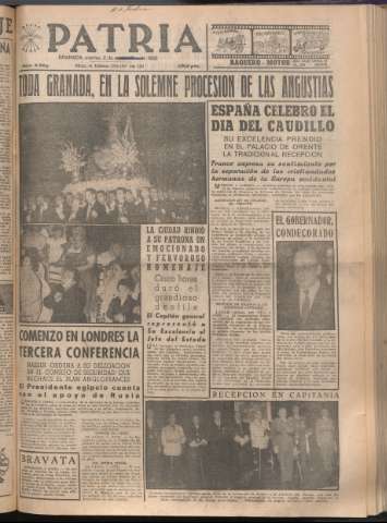 'Patria : diario de Falange Española Tradicionalista y de las J.O.N.S.' - Año XXI Número 6550 - 1956 octubre 2