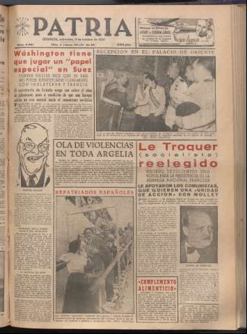 'Patria : diario de Falange Española Tradicionalista y de las J.O.N.S.' - Año XXI Número 6551 - 1956 octubre 3