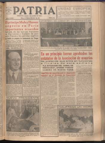'Patria : diario de Falange Española Tradicionalista y de las J.O.N.S.' - Año XXI Número 6552 - 1956 octubre 4