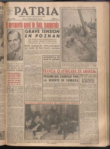 'Patria : diario de Falange Española Tradicionalista y de las J.O.N.S.' - Año XXI Número 6553 - 1956 octubre 5
