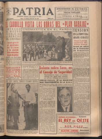 'Patria : diario de Falange Española Tradicionalista y de las J.O.N.S.' - Año XXI Número 6554 - 1956 octubre 6