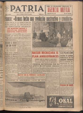 'Patria : diario de Falange Española Tradicionalista y de las J.O.N.S.' - Año XXI Número 6555 - 1956 octubre 7