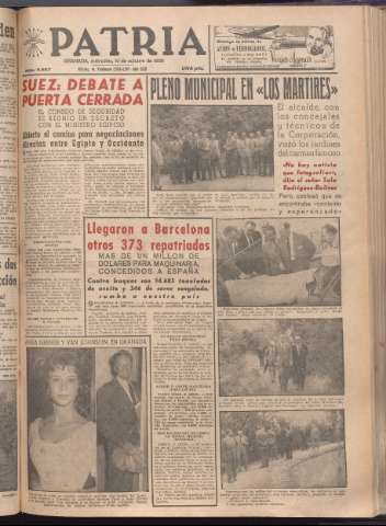 'Patria : diario de Falange Española Tradicionalista y de las J.O.N.S.' - Año XXI Número 6557 - 1956 octubre 10