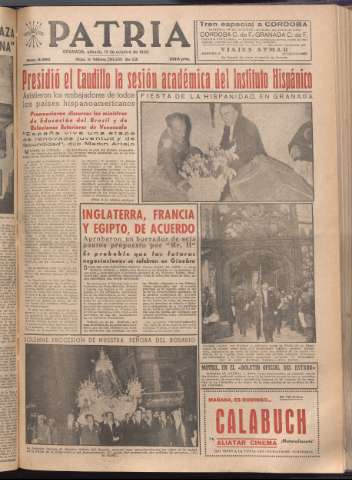 'Patria : diario de Falange Española Tradicionalista y de las J.O.N.S.' - Año XXI Número 6560 - 1956 octubre 13