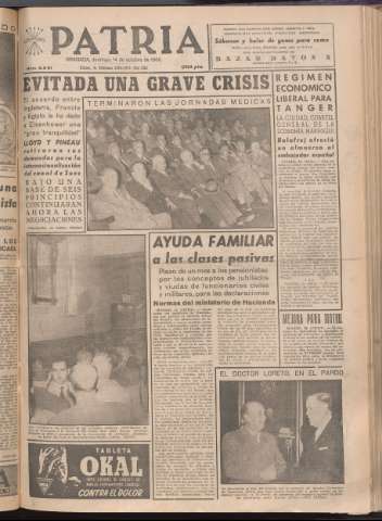'Patria : diario de Falange Española Tradicionalista y de las J.O.N.S.' - Año XXI Número 6561 - 1956 octubre 14
