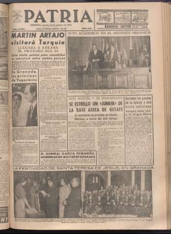 'Patria : diario de Falange Española Tradicionalista y de las J.O.N.S.' - Año XXI Número 6562 - 1956 octubre 16