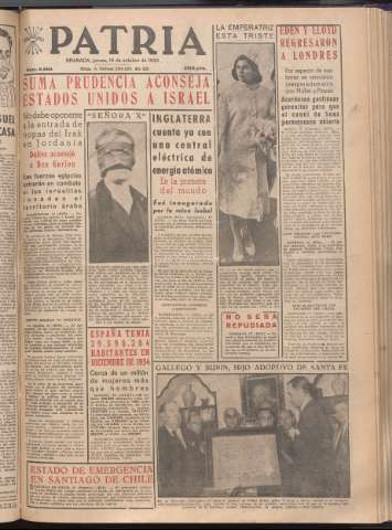 'Patria : diario de Falange Española Tradicionalista y de las J.O.N.S.' - Año XXI Número 6564 - 1956 octubre 18