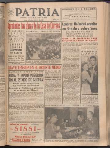 'Patria : diario de Falange Española Tradicionalista y de las J.O.N.S.' - Año XXI Número 6566 - 1956 octubre 20
