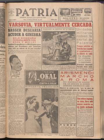 'Patria : diario de Falange Española Tradicionalista y de las J.O.N.S.' - Año XXI Número 6567 - 1956 octubre 21