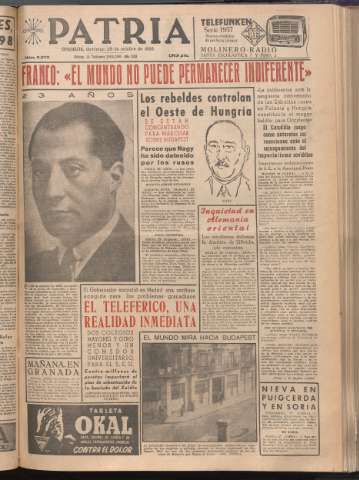 'Patria : diario de Falange Española Tradicionalista y de las J.O.N.S.' - Año XXI Número 6573 - 1956 octubre 28