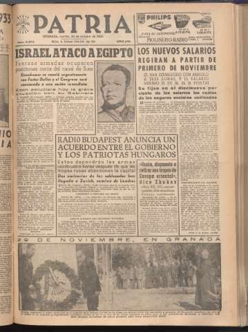 'Patria : diario de Falange Española Tradicionalista y de las J.O.N.S.' - Año XXI Número 6574 - 1956 octubre 30