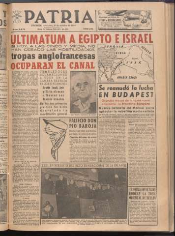 'Patria : diario de Falange Española Tradicionalista y de las J.O.N.S.' - Año XXI Número 6575 - 1956 octubre 31
