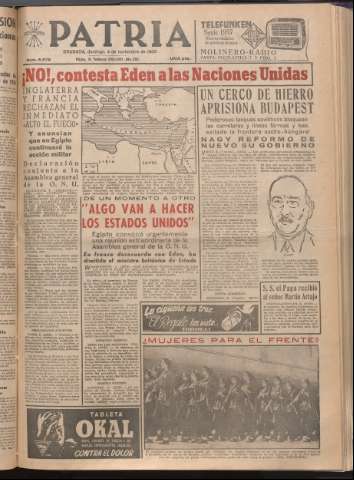 'Patria : diario de Falange Española Tradicionalista y de las J.O.N.S.' - Año XXI Número 6579 - 1956 noviembre 4
