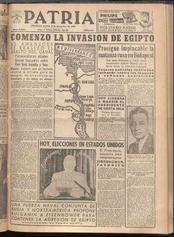 'Patria : diario de Falange Española Tradicionalista y de las J.O.N.S.' - Año XXI Número 6580 - 1956 noviembre 6