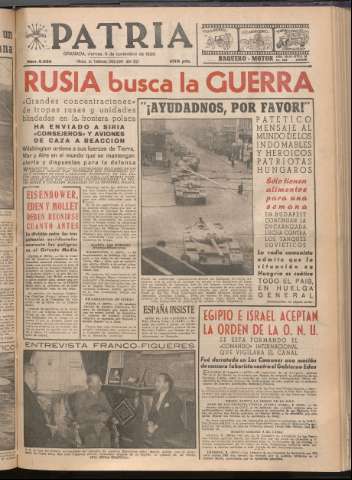 'Patria : diario de Falange Española Tradicionalista y de las J.O.N.S.' - Año XXI Número 6583 - 1956 noviembre 9