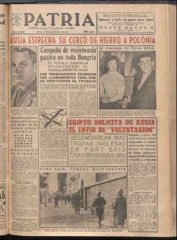 'Patria : diario de Falange Española Tradicionalista y de las J.O.N.S.' - Año XXI Número 6588 - 1956 noviembre 15