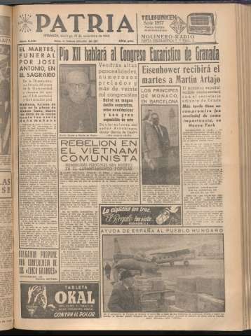 'Patria : diario de Falange Española Tradicionalista y de las J.O.N.S.' - Año XXI Número 6591 - 1956 noviembre 18
