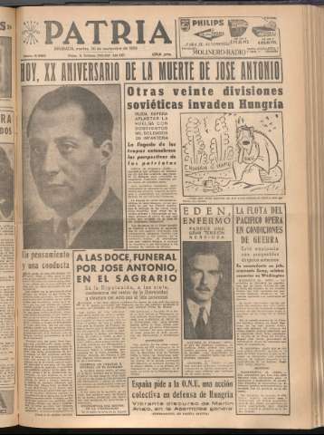 'Patria : diario de Falange Española Tradicionalista y de las J.O.N.S.' - Año XXI Número 6592 - 1956 noviembre 19