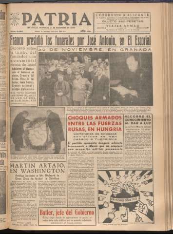 'Patria : diario de Falange Española Tradicionalista y de las J.O.N.S.' - Año XXI Número 6593 - 1956 noviembre 21