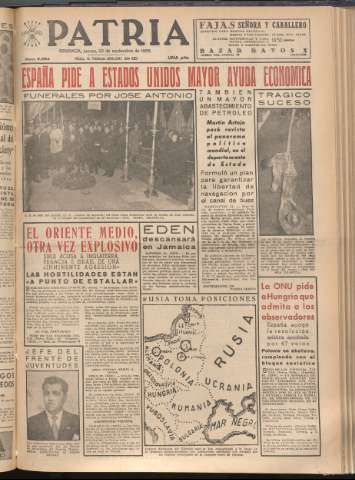 'Patria : diario de Falange Española Tradicionalista y de las J.O.N.S.' - Año XXI Número 6594 - 1956 noviembre 22