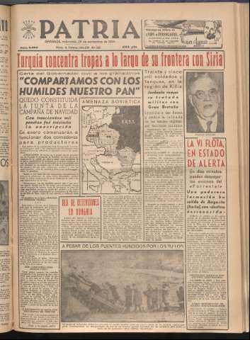 'Patria : diario de Falange Española Tradicionalista y de las J.O.N.S.' - Año XXI Número 6599 - 1956 noviembre 28